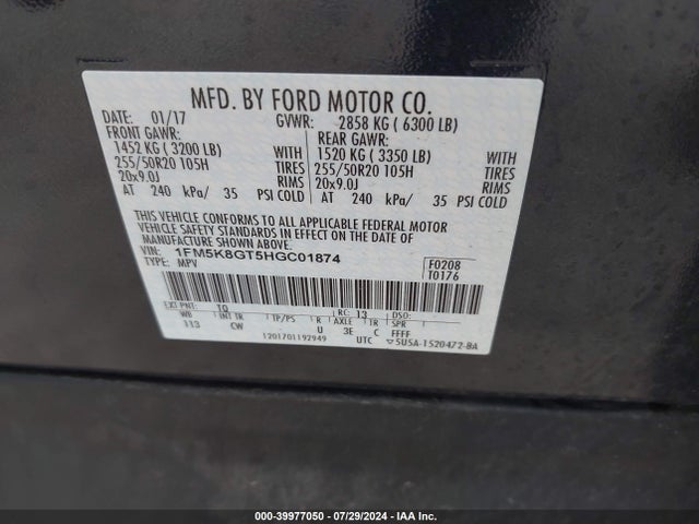 Ford EXPLORER SPORT 2017 1FM5K8GT5HGC01874 Image 9