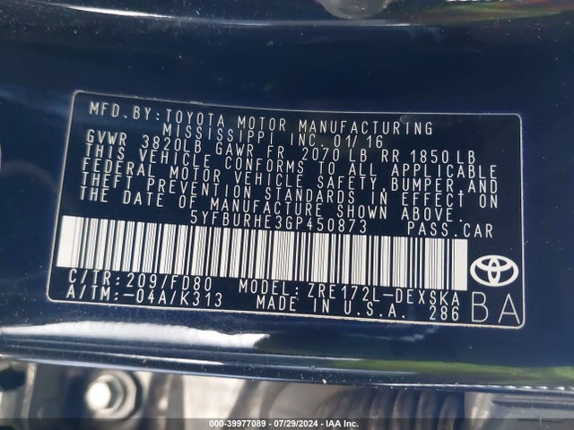 Toyota Corolla S Plus 2016 5YFBURHE3GP450873 Image 9