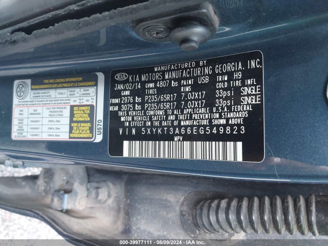 5XYKT3A66EG549823 KIA SORENTO LX
