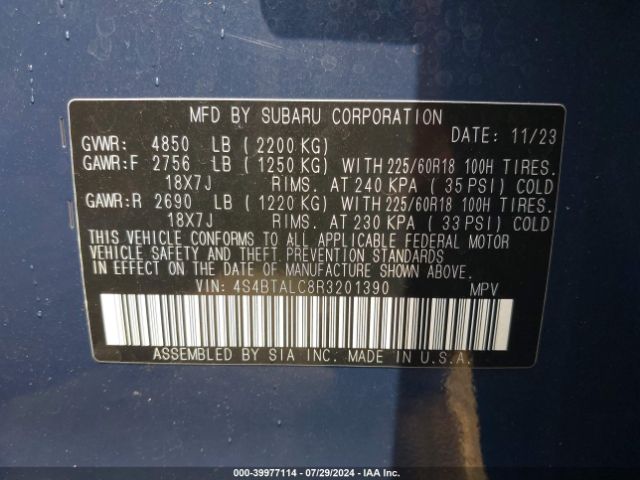 4S4BTALC8R3201390 Subaru Outback Onyx Edition