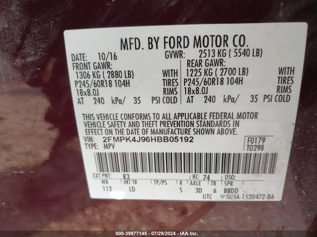 Ford EDGE SEL 2017 2FMPK4J96HBB05192 Image 9