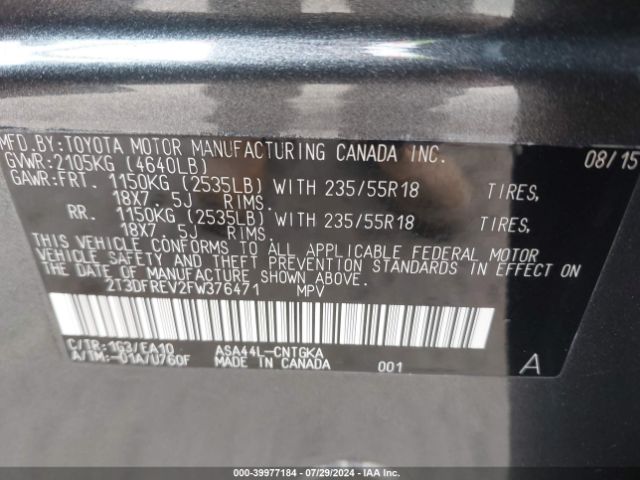 2T3DFREV2FW376471 Toyota Rav4 Limited