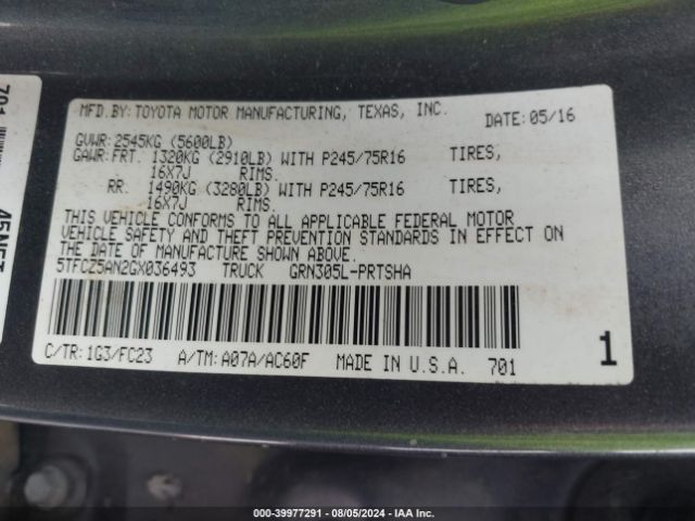 5TFCZ5AN2GX036493 Toyota Tacoma Sr5 V6