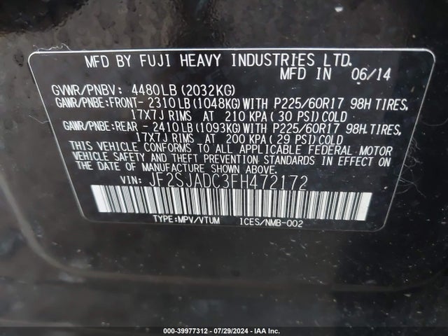 Subaru Forester 2.5i Premium 2015 JF2SJADC3FH472172 Image 9
