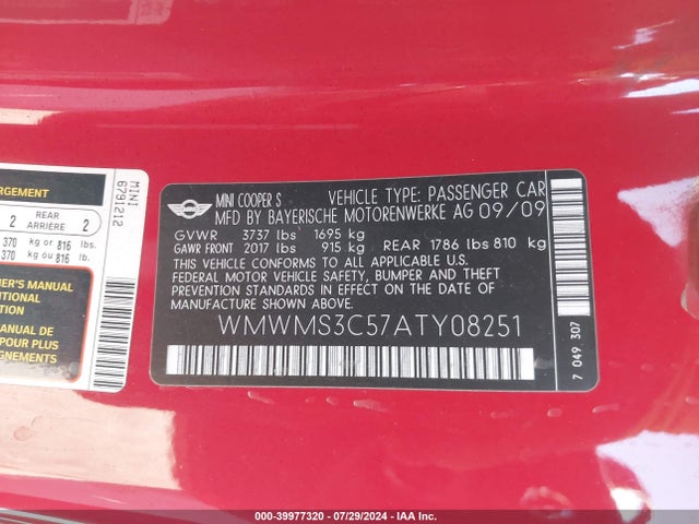 2010 MINI COOPER S WMWMS3C57ATY08251 Photo 8