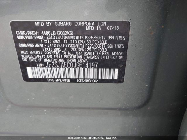 JF2SJAEC0JG614197 Subaru Forester 2.5i Premium