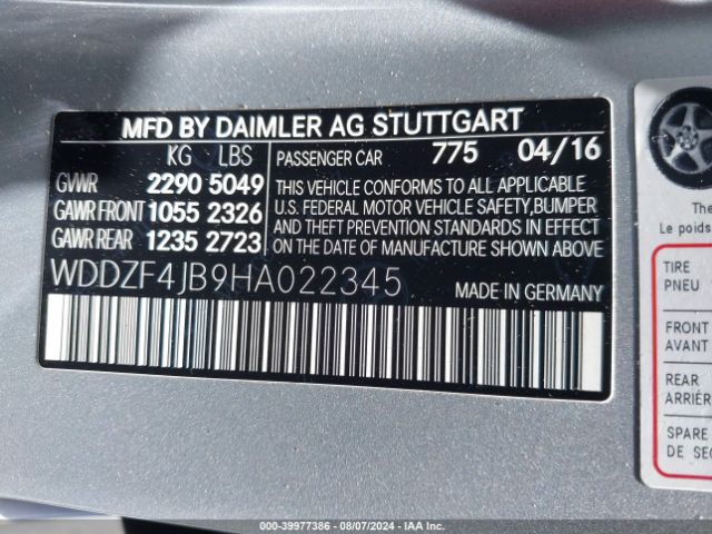 WDDZF4JB9HA022345 Mercedes-Benz E 300