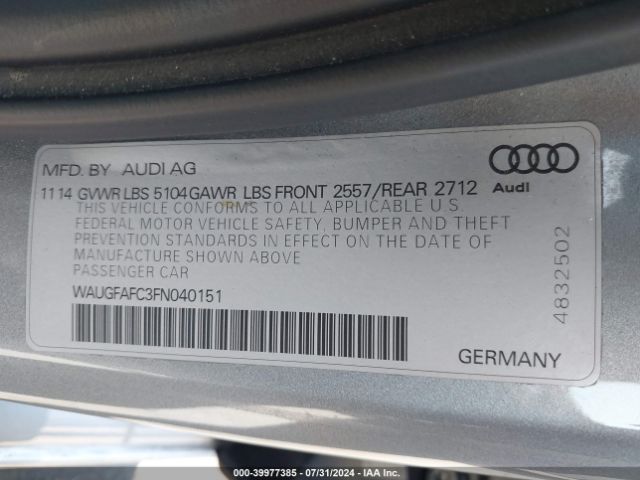 WAUGFAFC3FN040151 Audi A6 2.0t Premium