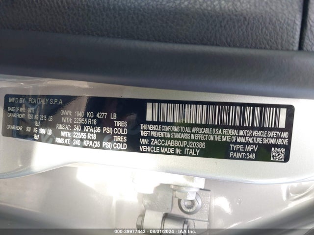 ZACCJABB0JPJ20386 Jeep Renegade Altitude Fwd