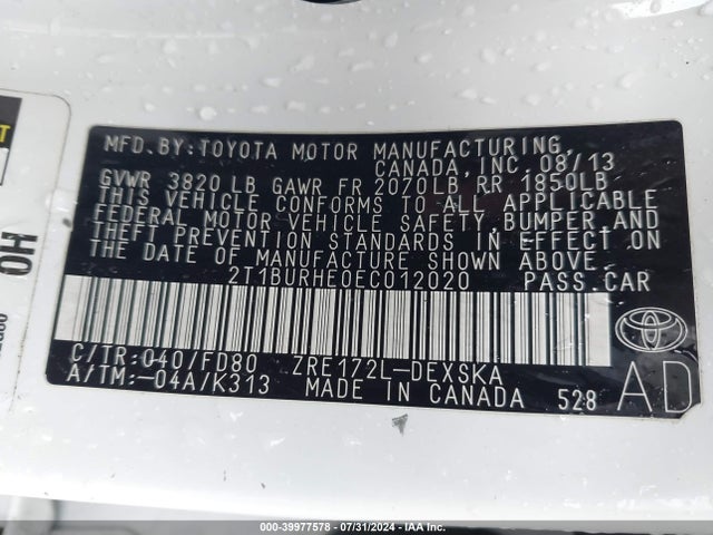 Toyota Corolla S Plus 2014 2T1BURHE0EC012020 Image 9