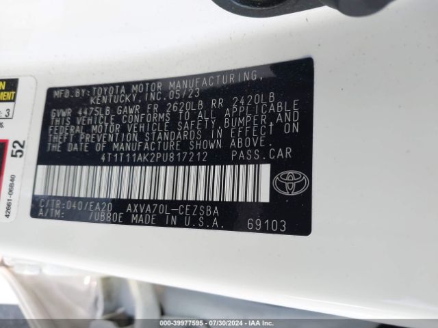 4T1T11AK2PU817212 Toyota CAMRY SE