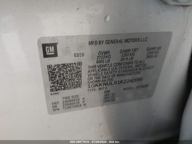 1GKKNULS1KZ242099 GMC Acadia Slt-1