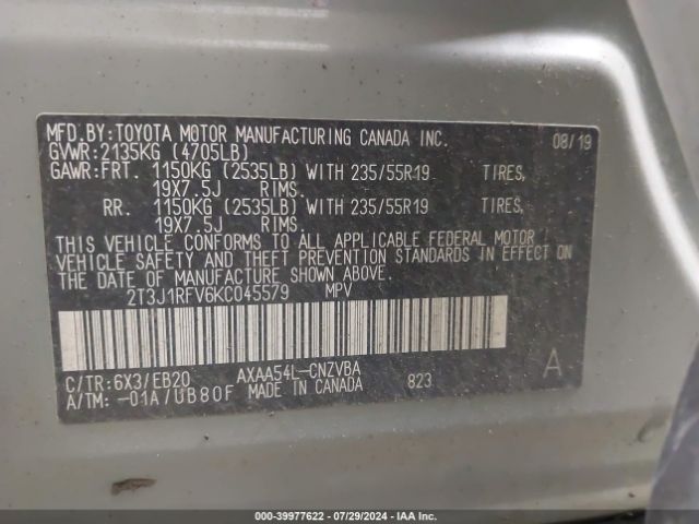 2T3J1RFV6KC045579 Toyota Rav4 Adventure