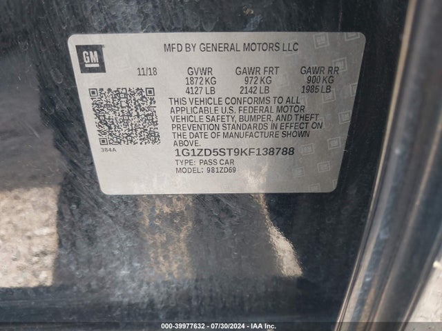 Chevrolet MALIBU LT 2019 1G1ZD5ST9KF138788 Image 9
