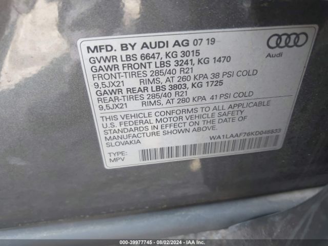 WA1LAAF76KD048533 Audi Q7 55 Premium
