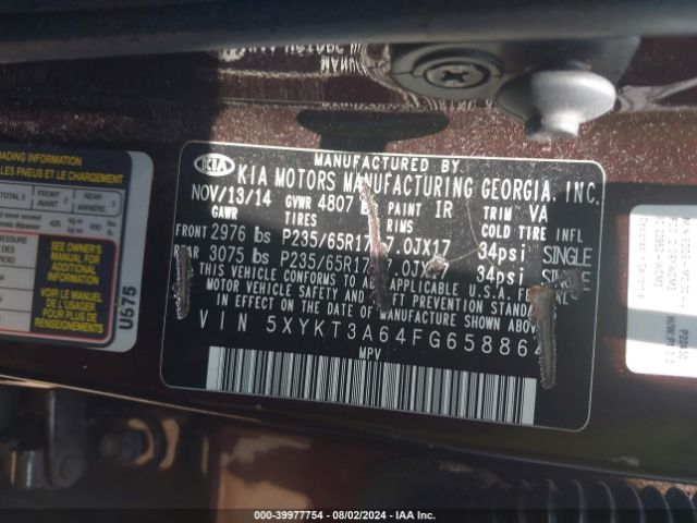 5XYKT3A64FG658864 KIA SORENTO LX