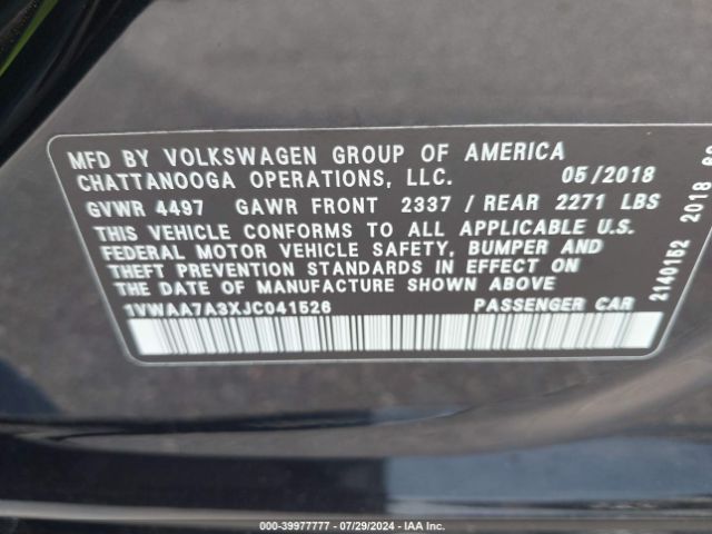 1VWAA7A3XJC041526 Volkswagen Passat 2.0t R-line/2.0t S