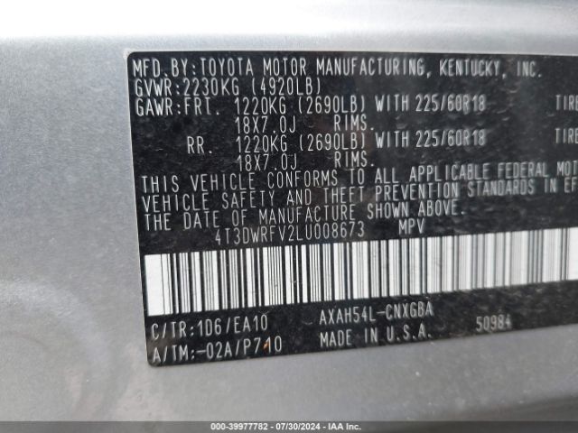 4T3DWRFV2LU008673 Toyota Rav4 Hybrid Limited