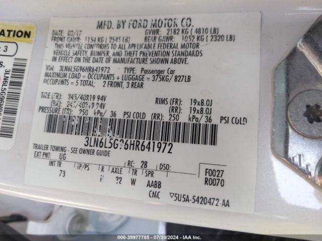 3LN6L5G96HR641972 Lincoln Mkz Black Label