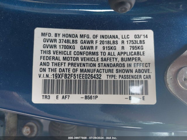 Honda Civic Lx 2014 19XFB2F51EE026432 Image 9