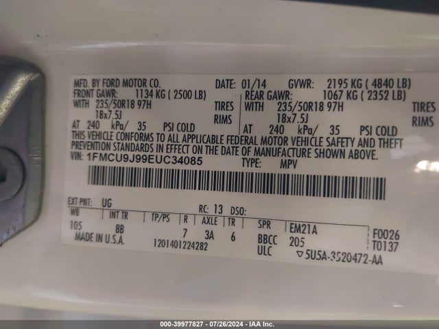 Ford Escape Titanium 2014 1FMCU9J99EUC34085 Image 9
