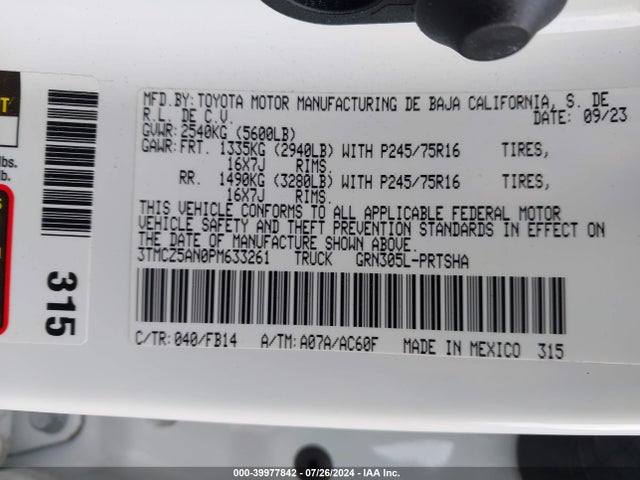 Toyota Tacoma Sr V6 2023 3TMCZ5AN0PM633261 Image 9