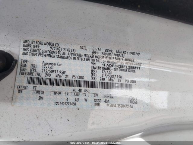 1FADP3K28EL258811 Ford FOCUS SE