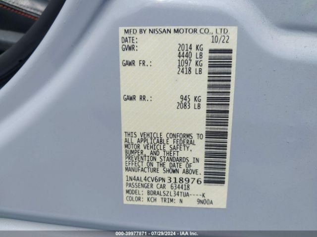 1N4AL4CV6PN318976 Nissan Altima Sr Vc-turbo Fwd