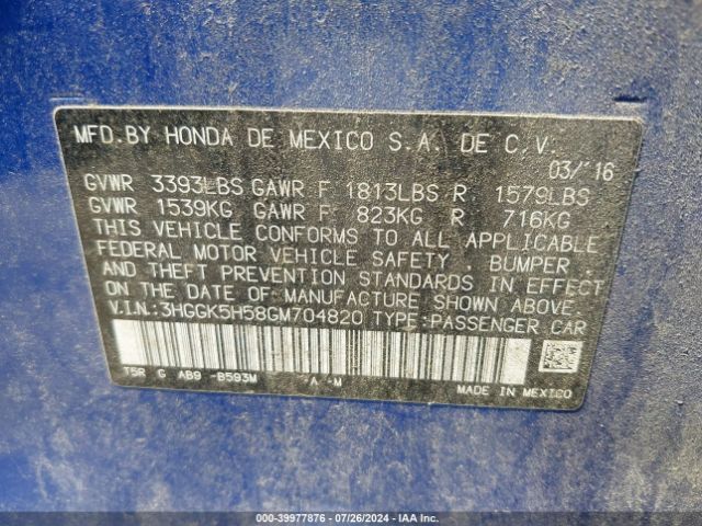 3HGGK5H58GM704820 Honda FIT LX