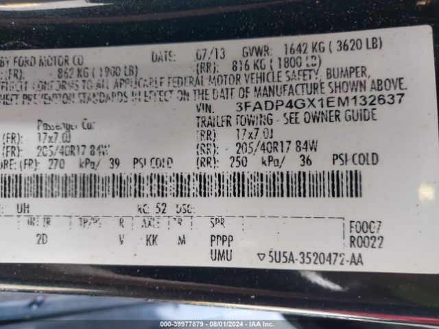 3FADP4GX1EM132637 Ford FIESTA ST