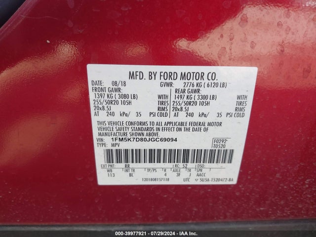 Ford EXPLORER XLT 2018 1FM5K7D80JGC69094 Image 9