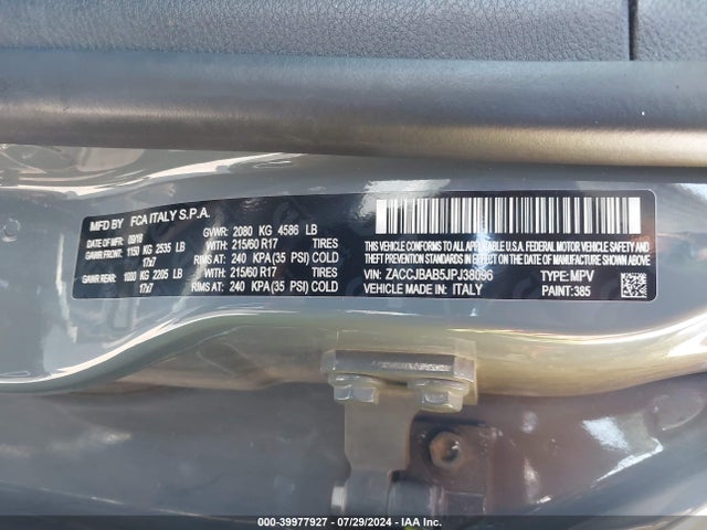 ZACCJBAB5JPJ38096 Jeep Renegade Sport 4x4