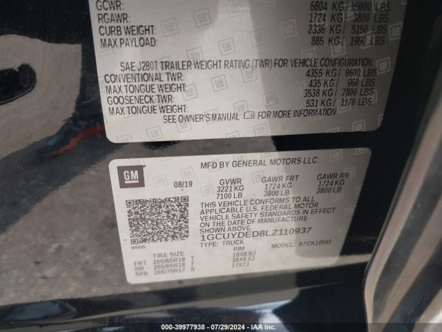 1GCUYDED8LZ110937 Chevrolet Silverado 1500 4wd  Short Bed Lt