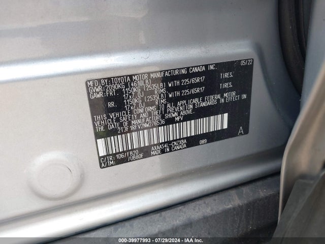 Toyota RAV4 LE 2022 2T3F1RFV2NW276536 Image 9