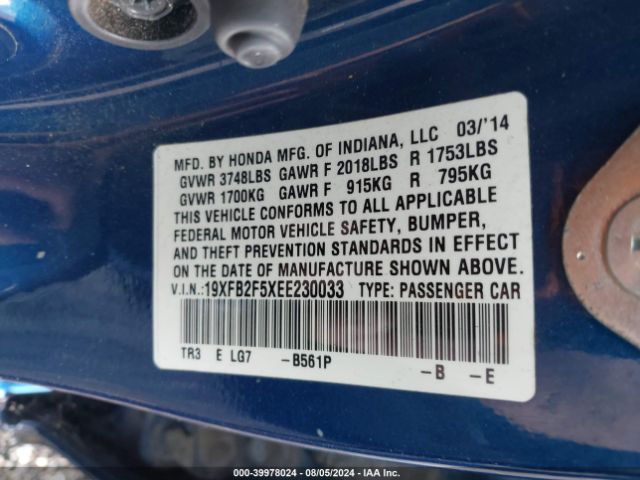 19XFB2F5XEE230033 Honda Civic Lx