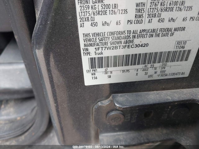 Ford F-250 Lariat 2015 1FT7W2BT3FEC30420 Image 9