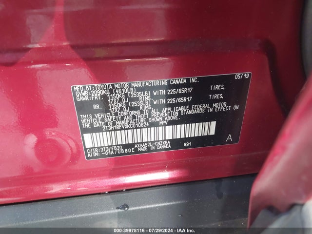 Toyota RAV4 LE 2019 2T3H1RFVXKC010624 Image 9