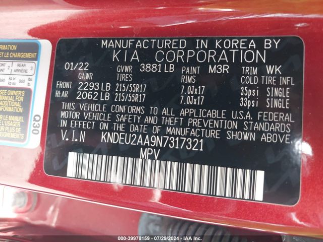 KNDEU2AA9N7317321 KIA SELTOS S