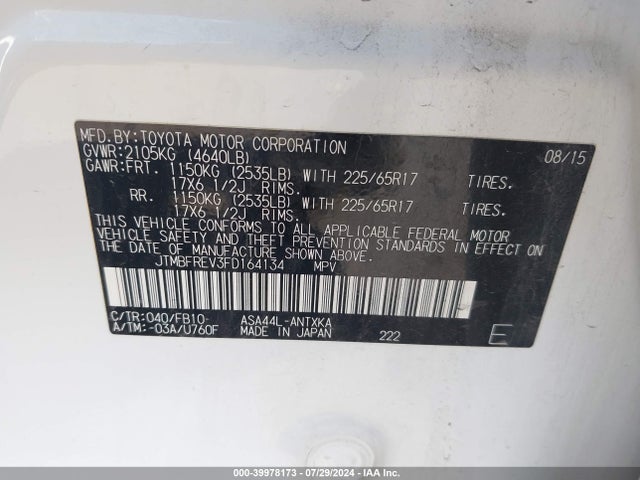 Toyota RAV4 LE 2015 JTMBFREV3FD164134 Image 9