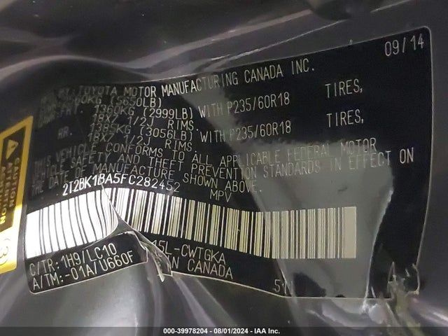 2T2BK1BA5FC282452 Lexus RX 350