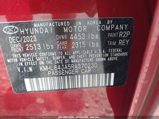 Hyundai SONATA SEL 2024 KMHL64JA5RA370230 Image 9