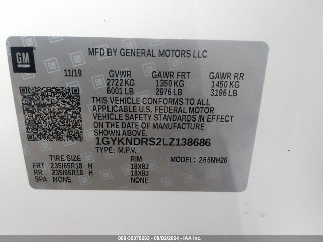 1GYKNDRS2LZ138686 Cadillac Xt5 Awd Premium Luxury