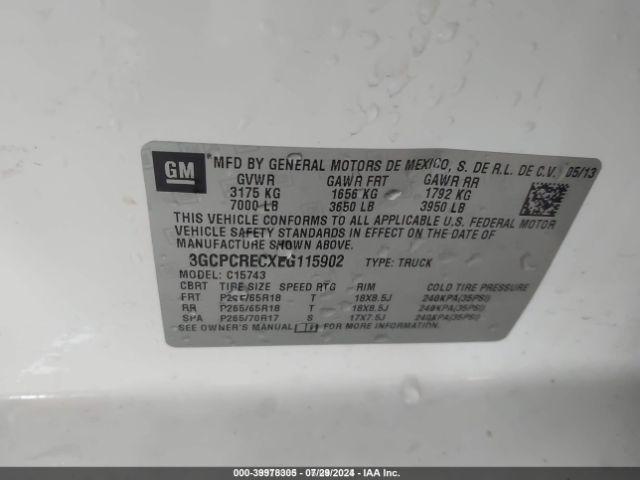3GCPCRECXEG115902 Chevrolet Silverado 1500 1lt