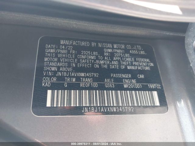 JN1BJ1AVXNW345792 Nissan Rogue Sport S Fwd Xtronic Cvt
