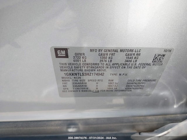 GMC Acadia Sle-2 2017 1GKKNTLS3HZ174942 Image 9