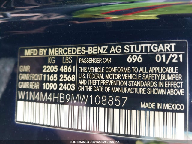 W1N4M4HB9MW108857 Mercedes-Benz Glb 250 4matic