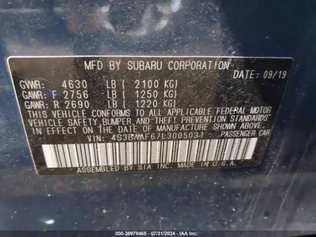 4S3BWAF67L3005031 Subaru Legacy Sport