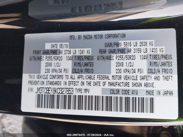 JM3TCBEY8K0327853 Mazda Cx-9 Signature