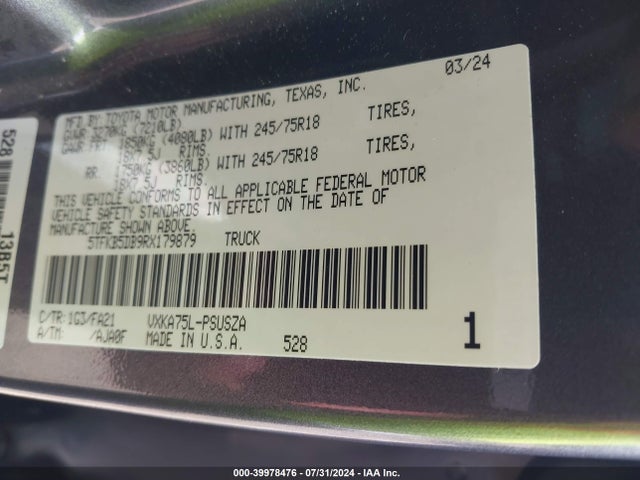 Toyota Tundra Sr 2024 5TFKB5DB9RX179879 Image 9