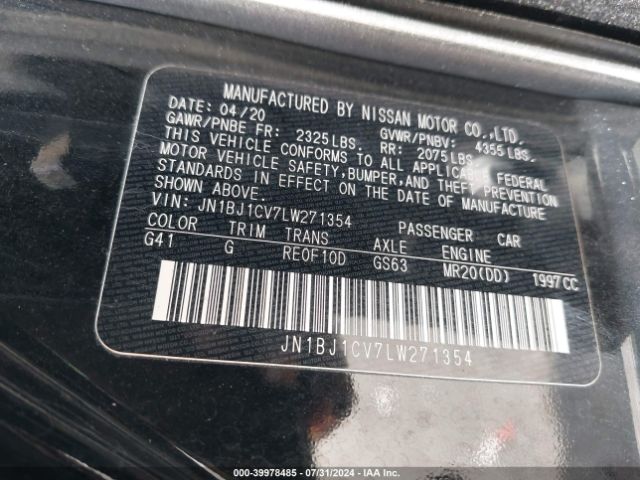 JN1BJ1CV7LW271354 Nissan Rogue Sport S Fwd Xtronic Cvt